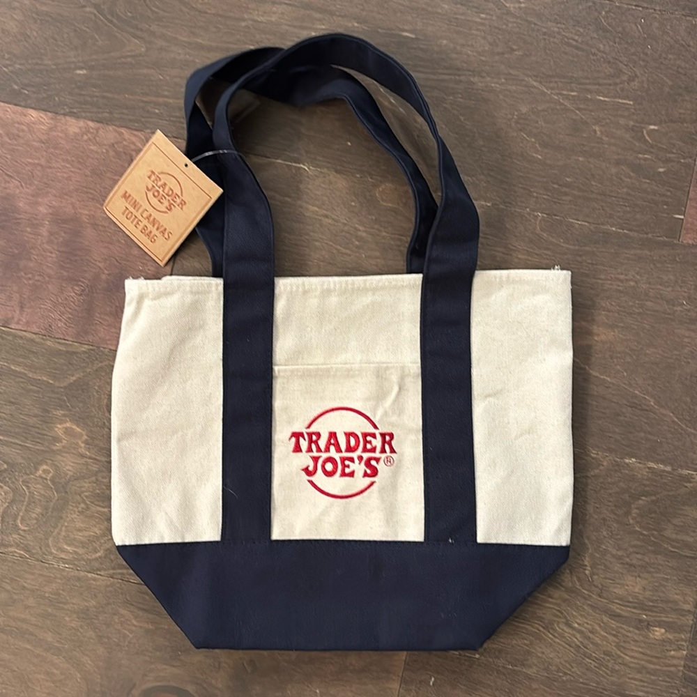 Trader Joe's Mini Canvas Tote Navy Blue